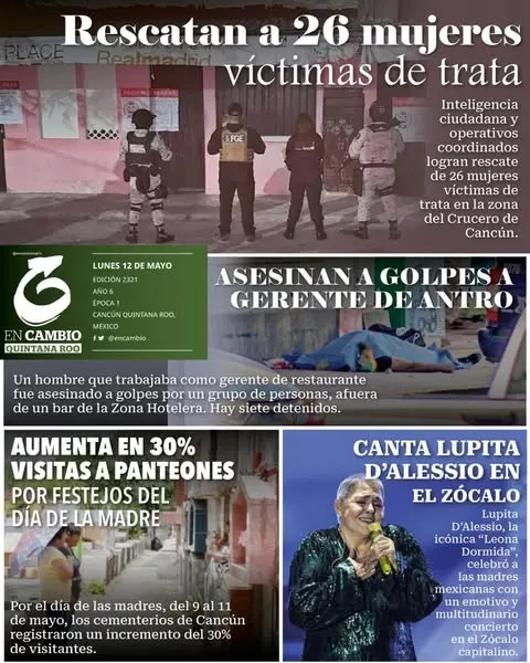 Portada de En Cambio - Quintana Roo (contraportada) del lunes, 12 de mayo de 2025