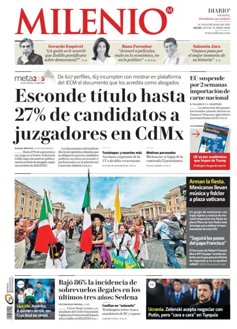 Portada de Milenio del lunes, 12 de mayo de 2025