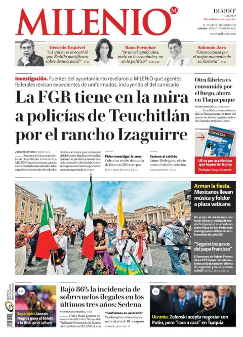 Portada de Milenio Jalisco del lunes, 12 de mayo de 2025