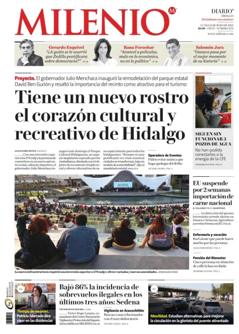 Portada de Milenio Hidalgo del lunes, 12 de mayo de 2025