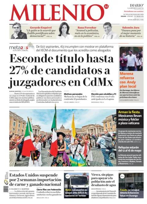 Portada de Milenio Laguna del lunes, 12 de mayo de 2025