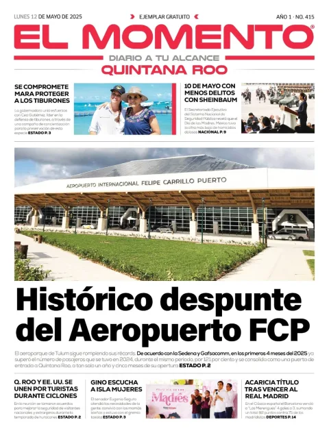 Portada de El Momento Quintana Roo del lunes, 12 de mayo de 2025