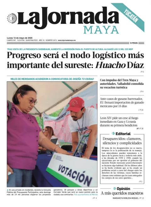 Portada de La Jornada Maya Yucatán del lunes, 12 de mayo de 2025