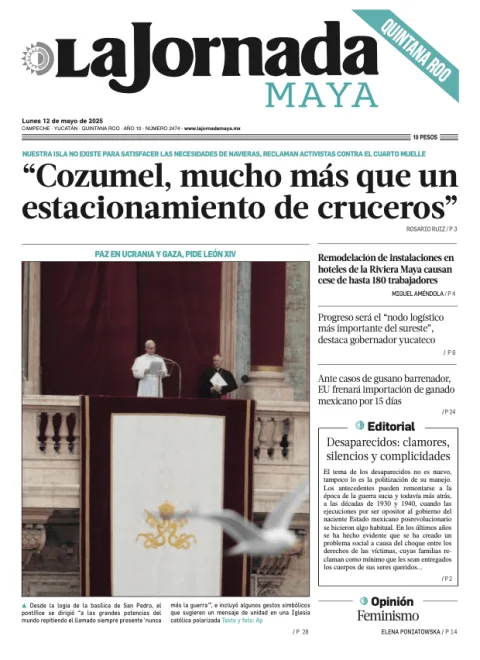 Portada de La Jornada Maya Quintana Roo del lunes, 12 de mayo de 2025