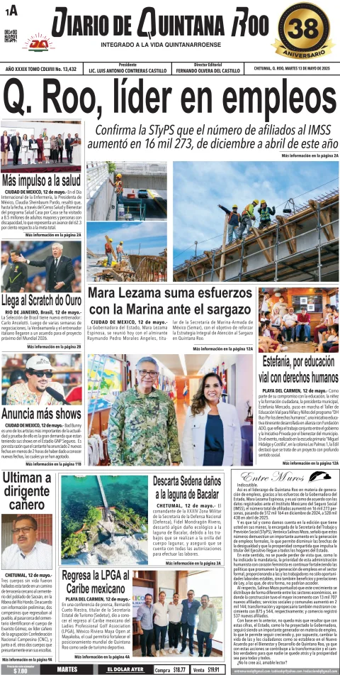 Portada de Diario de Quintana Roo (portada)