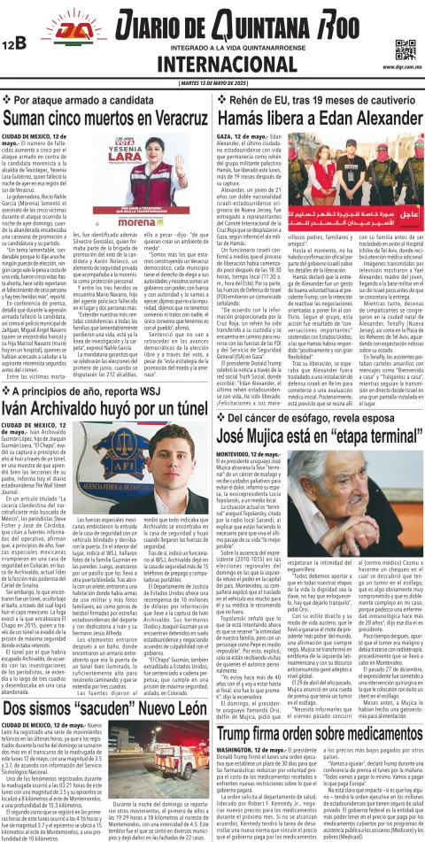 Portada de Diario de Quintana Roo (contra Portada)