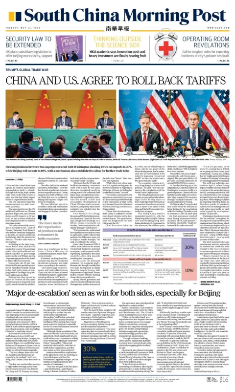 Portada de South China Morning Post del martes, 13 de mayo de 2025