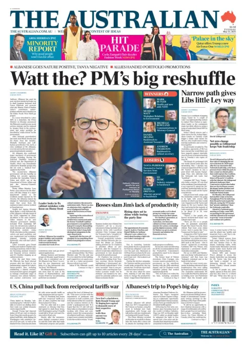 Portada de The Australian del martes, 13 de mayo de 2025