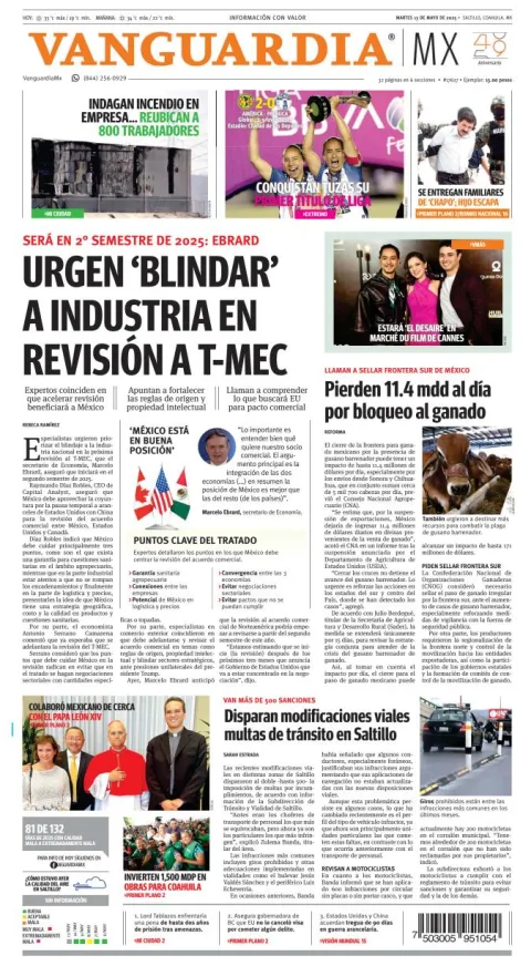 Portada de Vanguardia del martes, 13 de mayo de 2025
