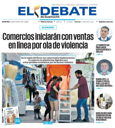 Portada de El Debate de Guamuchil del martes, 13 de mayo de 2025
