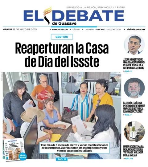 Portada de El Debate de Guasave del martes, 13 de mayo de 2025