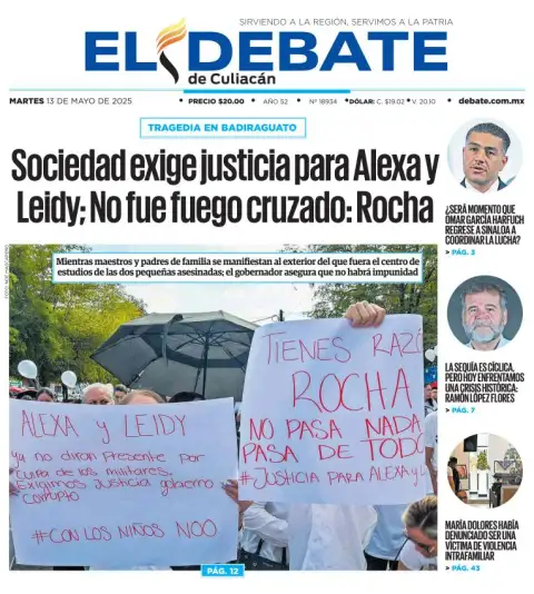 Portada de El Debate de Culiacan del martes, 13 de mayo de 2025
