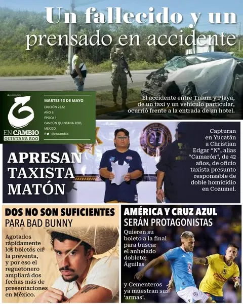 Portada de En Cambio - Quintana Roo (contraportada) del martes, 13 de mayo de 2025