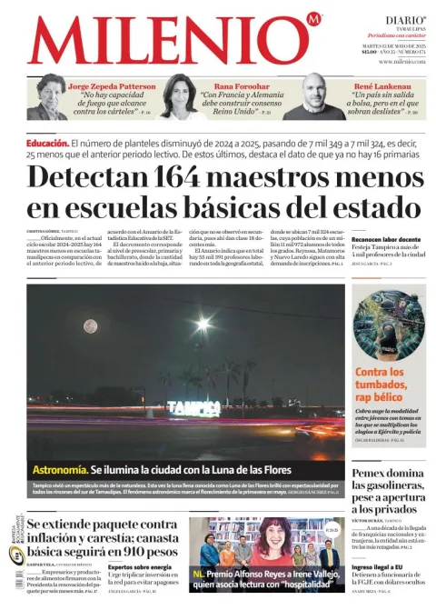 Portada de Milenio Tamaulipas del martes, 13 de mayo de 2025