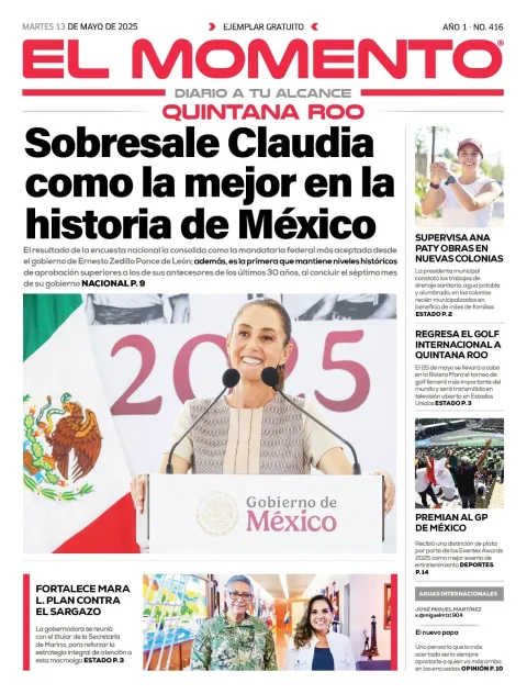 Portada de El Momento Quintana Roo del martes, 13 de mayo de 2025