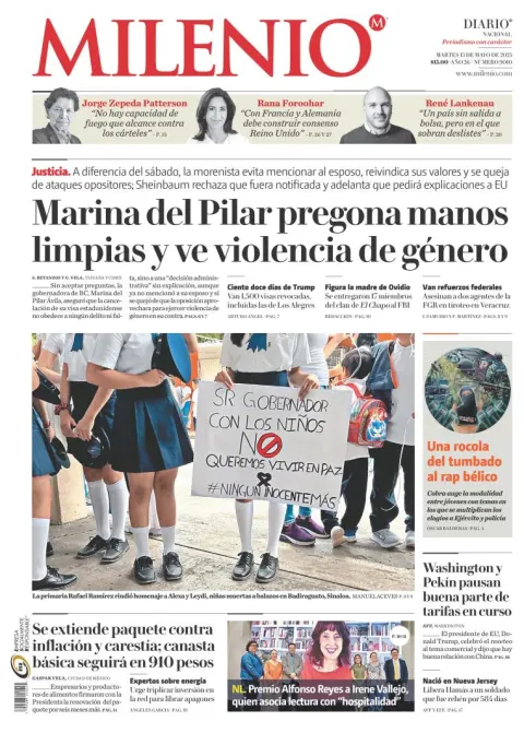 Portada de Milenio del martes, 13 de mayo de 2025