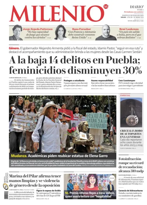 Portada de Milenio Puebla del martes, 13 de mayo de 2025