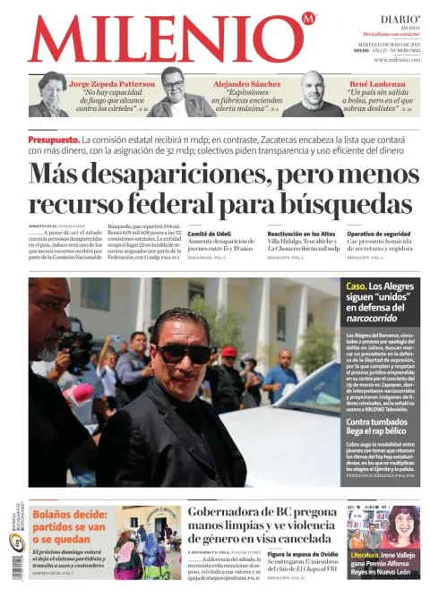 Portada de Milenio Jalisco del martes, 13 de mayo de 2025