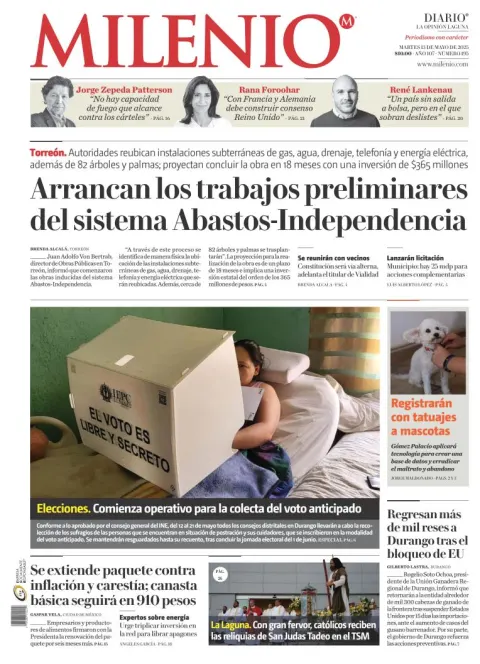 Portada de Milenio Laguna del martes, 13 de mayo de 2025