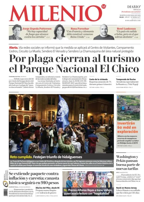 Portada de Milenio Hidalgo del martes, 13 de mayo de 2025