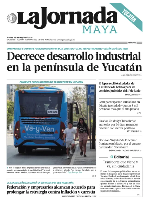 Portada de La Jornada Maya Yucatán del martes, 13 de mayo de 2025