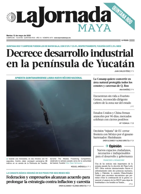 Portada de La Jornada Maya Quintana Roo del martes, 13 de mayo de 2025