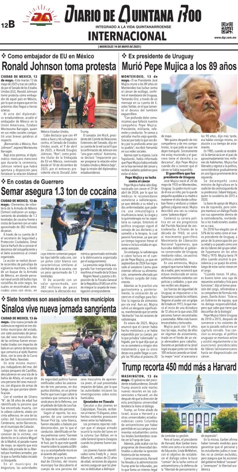 Portada de Diario de Quintana Roo (contra Portada)