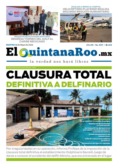Portada de El Quintana Roo (portada) del martes, 13 de mayo de 2025