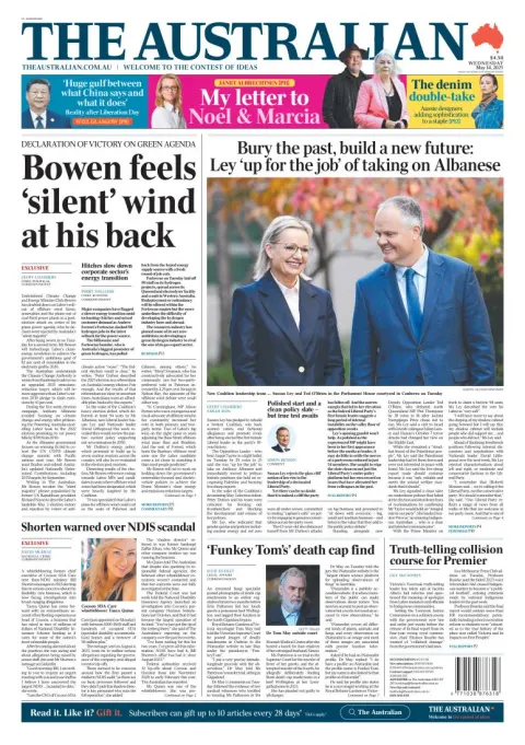 Portada de The Australian del miércoles, 14 de mayo de 2025