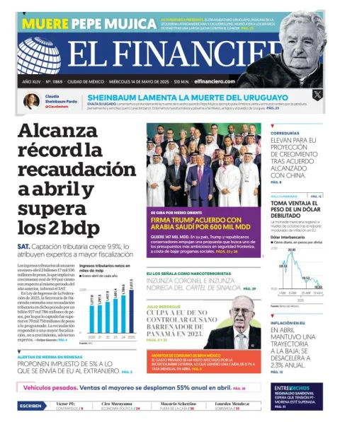Portada de El Financiero del miércoles, 14 de mayo de 2025
