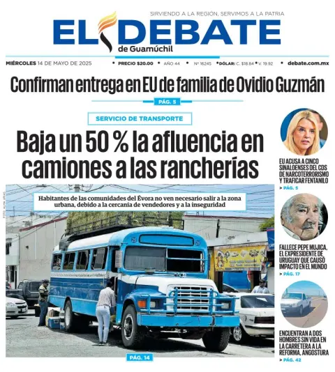 Portada de El Debate de Guamuchil del miércoles, 14 de mayo de 2025