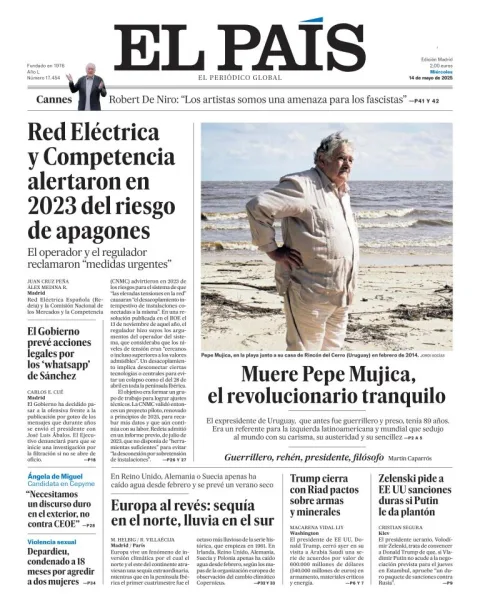 Portada de El Pais del miércoles, 14 de mayo de 2025