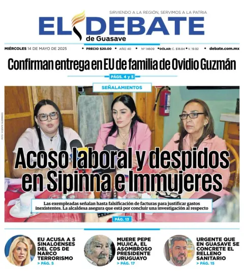 Portada de El Debate de Guasave del miércoles, 14 de mayo de 2025