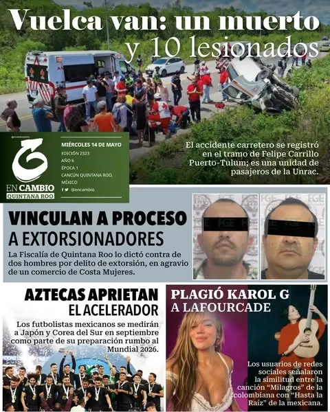 Portada de En Cambio - Quintana Roo (contraportada) del miércoles, 14 de mayo de 2025