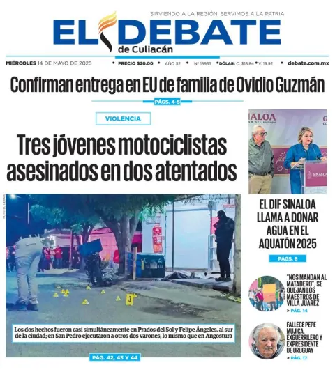 Portada de El Debate de Culiacan del miércoles, 14 de mayo de 2025