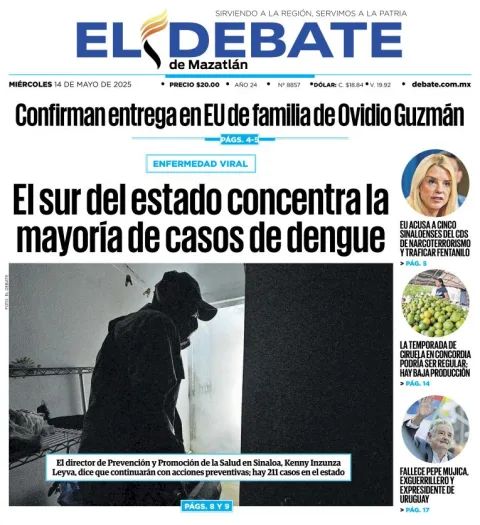 Portada de El Debate de Mazatlan del miércoles, 14 de mayo de 2025