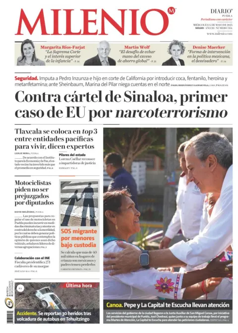 Portada de Milenio Puebla del miércoles, 14 de mayo de 2025