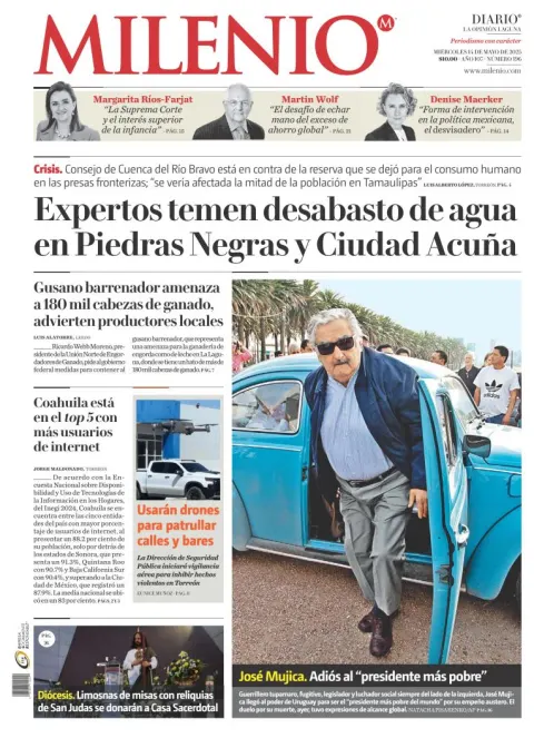 Portada de Milenio Laguna del miércoles, 14 de mayo de 2025