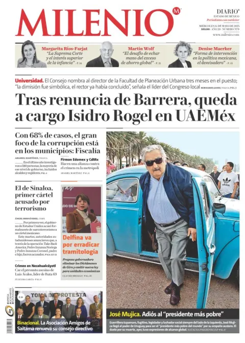 Portada de Milenio Edo de Mexico del miércoles, 14 de mayo de 2025