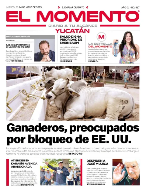 Portada de El Momento Yucatan del miércoles, 14 de mayo de 2025