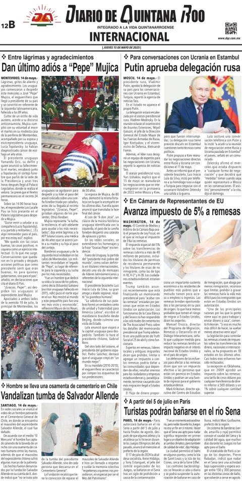 Portada de Diario de Quintana Roo (contra Portada)