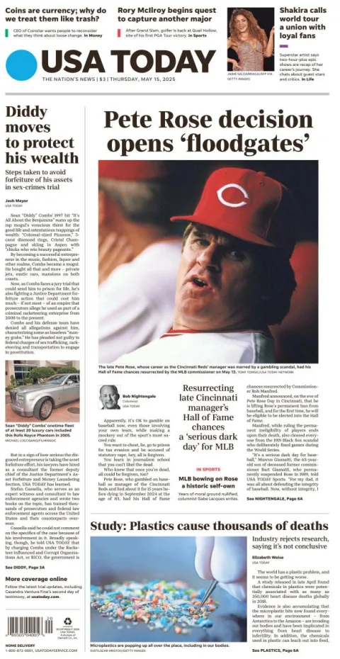 Portada de Usa Today del jueves, 15 de mayo de 2025
