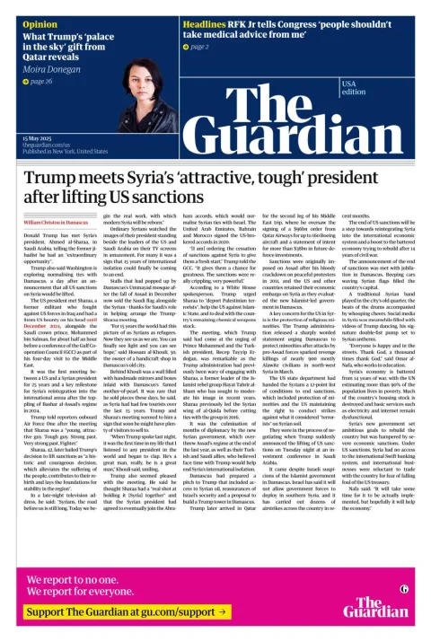 Portada de The Guardian (usa) del jueves, 15 de mayo de 2025