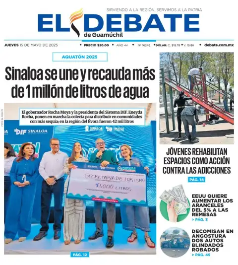 Portada de El Debate de Guamuchil del jueves, 15 de mayo de 2025
