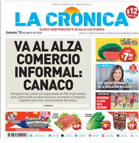 Portada de La Cronica del jueves, 15 de mayo de 2025