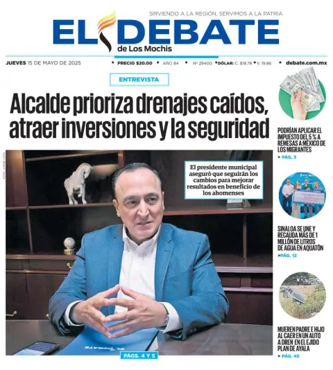 Portada de El Debate de los Mochis del jueves, 15 de mayo de 2025