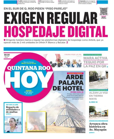 Portada de Quintana Roo Hoy del jueves, 15 de mayo de 2025