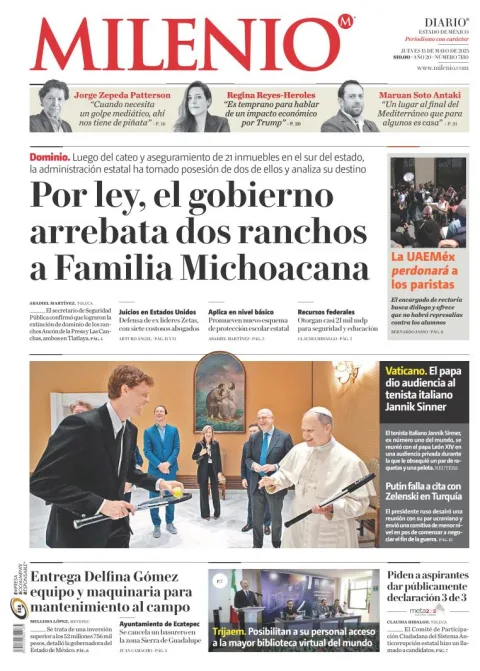 Portada de Milenio Edo de Mexico del jueves, 15 de mayo de 2025