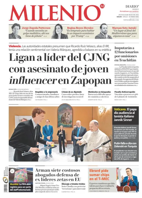 Portada de Milenio Jalisco del jueves, 15 de mayo de 2025