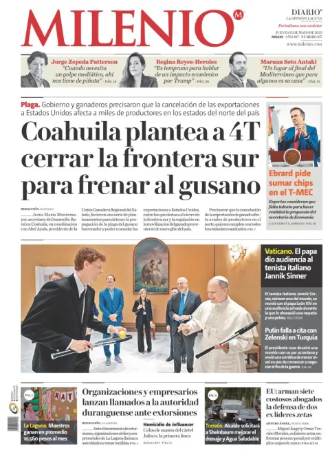 Portada de Milenio Laguna del jueves, 15 de mayo de 2025